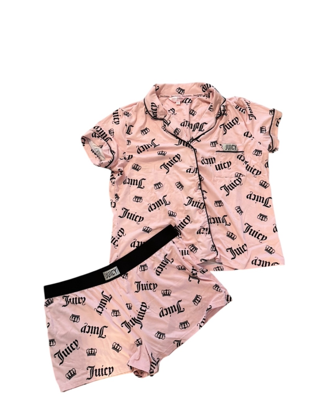 Juicy Couture Pink Logo Lounge Pajama Set with Black Trim